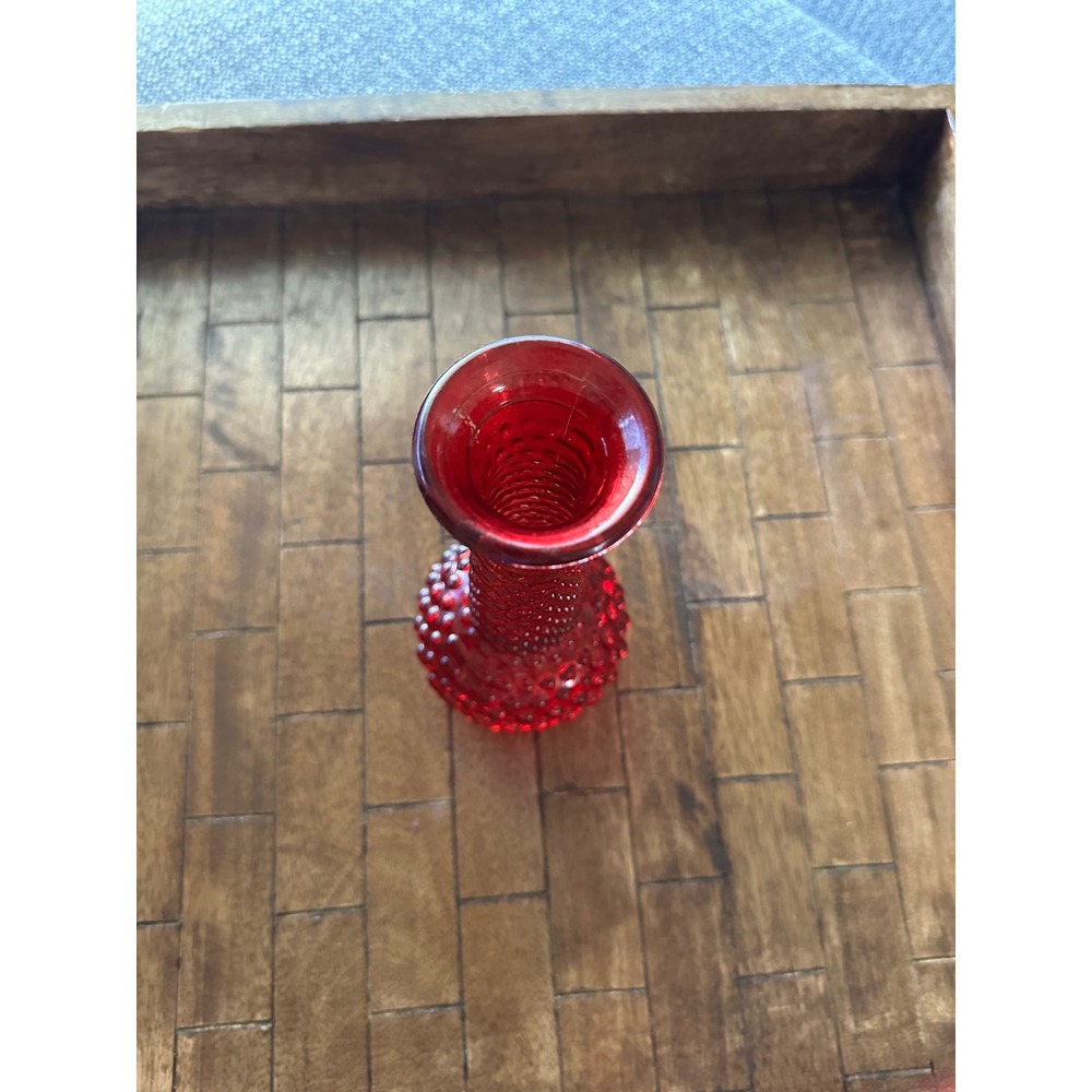 Vintage‎ Ruby Red Glass Hobnail Bud Vase Bulbous Base 8 Inch made in EUC - Picture 3 of 10